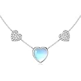 OUTANG Moonstone Heart Necklace for Women 925 Sterling Silver Moonstone Stone Heart Pendant Jewelry Gift for Her