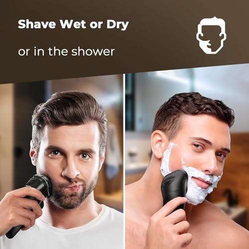 Cordless Electric Razor for Men: 4D Floating Mens Shavers Waterproof with LED Display & Travel Lock - USB Rechargeable Beard Shaver with Pop-up Trimmer