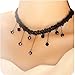 JQUEEN Lolita Black Braided Fabric Lace Choker Collar Beads Tassel Chain Necklace