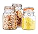 Glass Canister Fresh Set of 3 Round Jar with Hermetic Seal Bail & Trigger Airtight Lock for Kitchen - Food Storage Containers