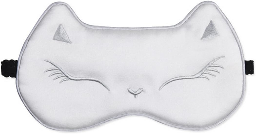 Millya Silk Animal Sleep Eye Mask Cartoon Cat Night Eyeshade Sleeping Blindfold, White, 11*19 cm