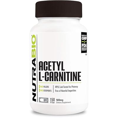 NutraBio Acetyl L-Carnitine (ALCAR) Supplement - 150 Capsules, 500 mg