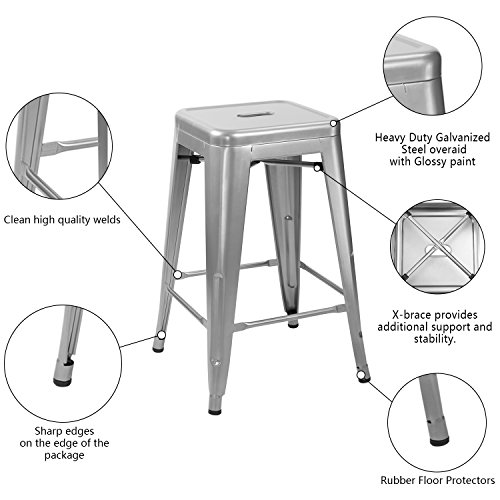 image for Furmax 24'' metal stools High Backless Silver Metal Indoor-Outdoor Cou
