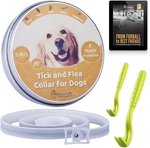 Adjustable Flea and Tick Collar by Vienapoli for Small, Medium and Large Dogs + Tick Remover (2-Pack) + eBook on Dog Necessities