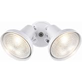Nuvo SF77/488, 2-Light PAR38 Outdoor Flood Light, White, Landscape Lighting | 360&deg; adjustable heads, 150W max per socket, Aluminum construction, Wall mount, Wet location rated