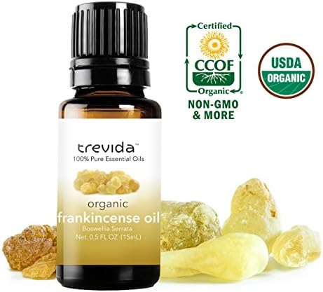 Trevida Frankincense Essential Oil - USDA Certified Organic - 15 ML - Great for Aromatherapy, Anti-Aging, Stress Relief, Boost Immunity, Natural Hygiene, Cleaning and More!