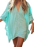 Qin.Orianna Womens Crochet Solid Oversized Beach Swimsuit Cover up Dresses
