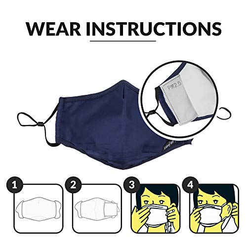 Debrief Me (1 Mask+4 Filters) Anti Dust Face Mouth Cover Pollution Masks Respirator Comfy Cotton - Dustproof Anti-Bacterial Washable Reusable- Germ Protective Safety Windproof(Dark Blue)