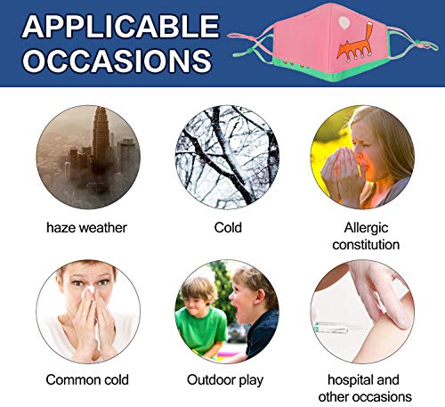 AOGE 2Pcs Washable Reusable Face Mask for Kids Adjustable Ear Loops, Cute Cartoon Print Mask, Breathable Protective Cotton Fabric Cloth Face Cover with Dust Filter Pocket (Puppy&Fox)