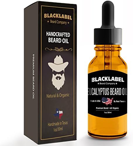 Blacklabel Beard Company Premium Beard Oil Handmade in USA EUCALYPTUS Scented Leave-In Conditioner for Beard Moustache &amp; Face 100% Natural &amp; Organic, Exclusively Made by Texans 1 fl. oz