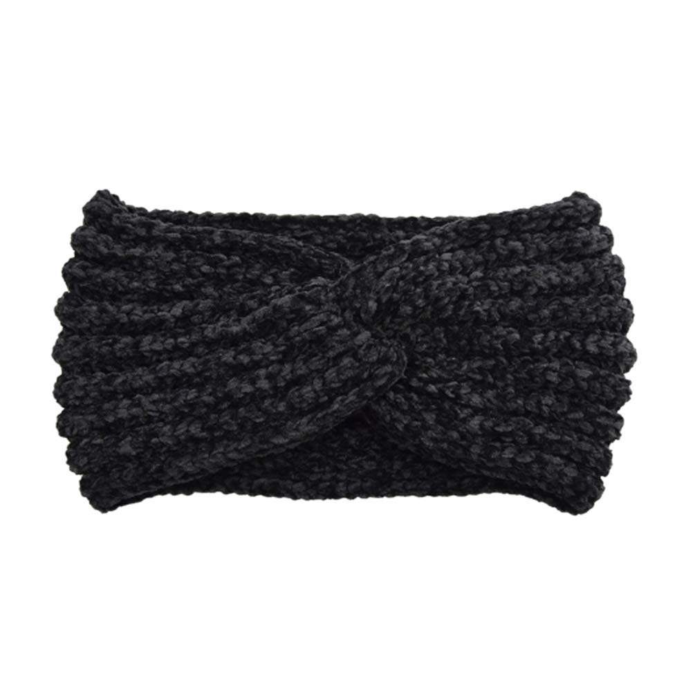 Lurrose Knitted Winter Headband Cross Head Wrap Woolen Yarn Hair Band Elastic Ear Warmer Headdress for Sports Makeup (Black)