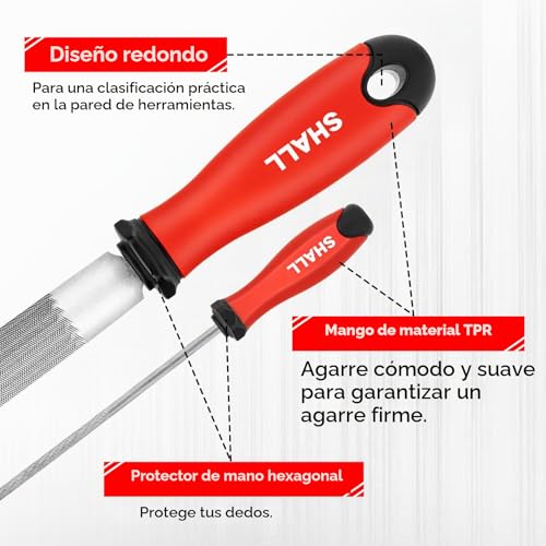 SHALL Juego de 17 limas de metal para metal, madera y plástico, 4 limas de mano y 12 de aguja, cepillo de alambre, lima de metal de alta calidad con caja de almacenamiento.