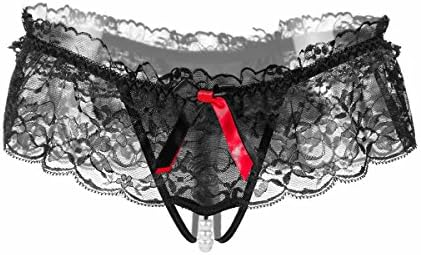 YRYC Women's Sexy Midnight Bow-Tie Panties Lace Sheer FreeSize (Black)