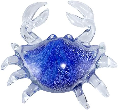 Hand Blown Art Glass Large Silver Blue Crab Nautical Figurine 6.75" Wide