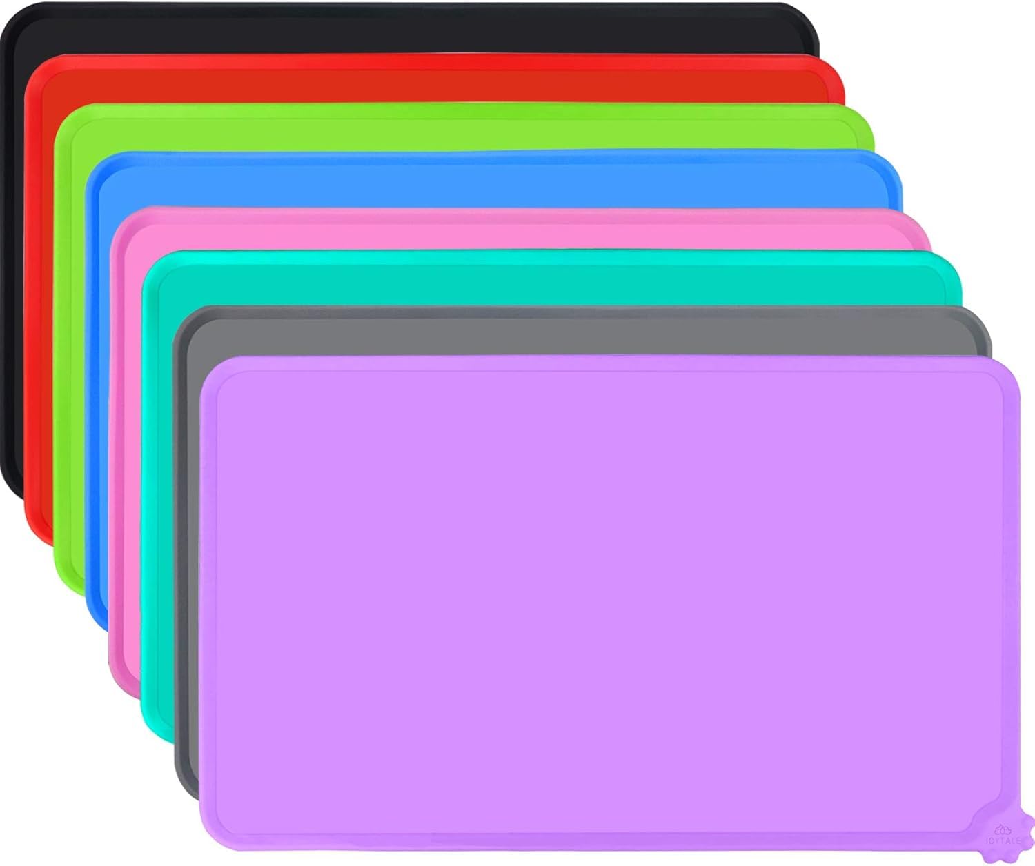 Joytale Silicone Dog Food Mat, Waterproof Cat Bowl Mat with Non-Slip Base and Raised Edge, 47 x 30 cm, Purple