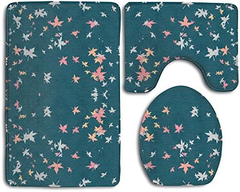 WANGJIAO12 NEW Maple Leaves On Turqoise Linen Wallpaper 13696 Popular Bath 3-Piece Rug Set For Unisex