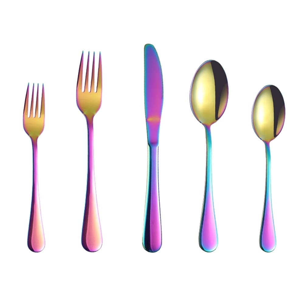 YOFASEN Cutlery Set - 20 Piece Stainless Steel Flatware Sets, Include Knife/Spoon/Fork, Suitable for Kitchen Party Camping, Service for 4 Persons, Multicolor