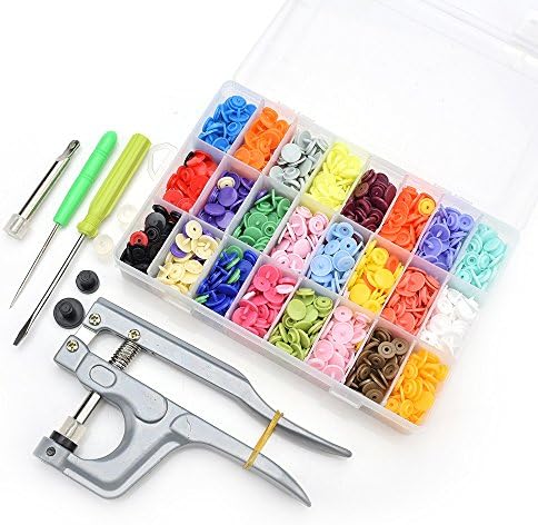 Snaps and Snap Press Pliers with Storage Containers, 360 Sets 24 Colors T5 Plastic Resin Buttons for Sewing and Crafting