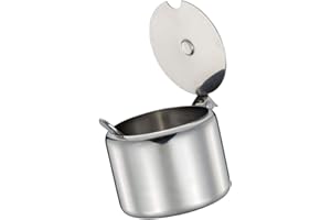 Stainless Steel Sugar Bowl Condiment Seasoning Pot Sugar Canister with Spoon - Silver, 285ml Portable and Useful