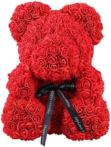 Rose Bear, LiChiLanRose Bear Toy Girls Flower Birthday Valentine Wedding Party Doll Gift (Red)