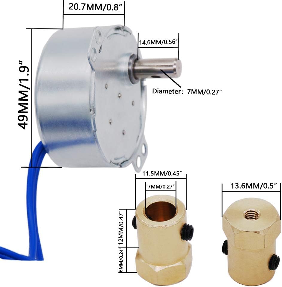 Twidec/7mm Flexible Coupling Connector Synchronous Motor AC100~127V 50/60HZ Turntable Synchron Motor 4W CW/CCW Electric Motor 2.5-3RPM/MIN+Hexagon Shaft motor flexible coupling coupler TYC-50-2.501P - - 