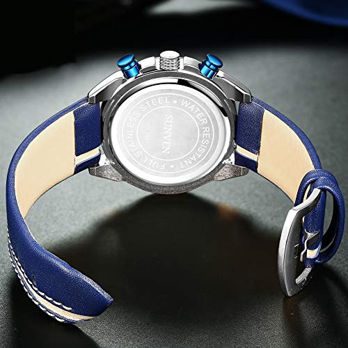 SUNVEN Men\'s Watches Waterproof Quartz - Business Wristwatch Gold Stainless Steel Sapphire Face Multi-Function Displays Luminous Hands 2019 Design (BlueLS)