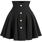 SweatyRocks Women's High Waist Pleated Mini Skirt Flowy A Line Button Front Short Skater Skirt