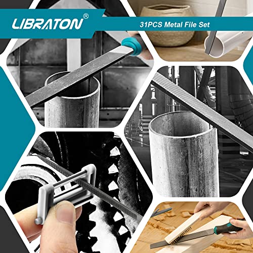 Libraton Files and Rasps 31 Pieces, Large Metal Files and 12 Precision Files with Case, Riffler File, 12 Abrasive Paper, Brush, Metal Files for Carpentry/Sculpture/Crafts