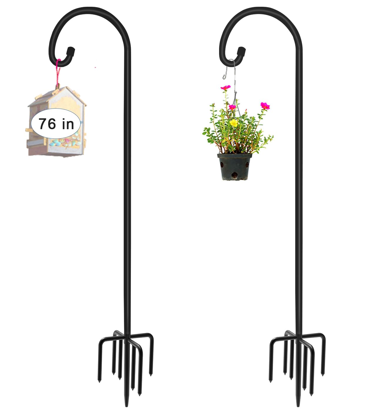 Artigarden 76 inch Outdoor Shepherd Hook with 5 Prong Base (2 Packs), Adjustable Heavy Duty Garden Hanging Stake for Bird Feeder Solar Light Plant Hanger Wedding Decor, Matte Black Image Artigarden 76 inch Outdoor Shepherd Hook with 5 Prong Base (2 Packs), Adjustable Heavy Duty Garden Hanging Stake for Bird Feeder Solar Light Plant Hanger Wedding Decor, Matte Black Image
