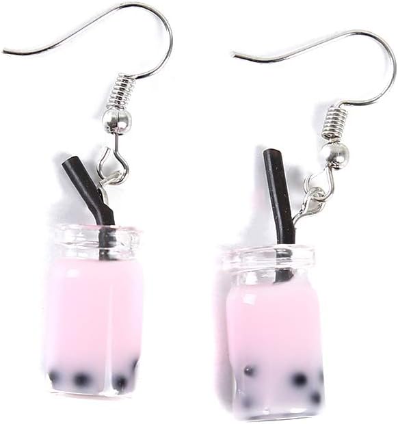 KshcfFruit Tea Cup Earrings Creative Personality Lemon Pearl Tea Cup Cute Fun Funny Earring Ear Accessories,Pink