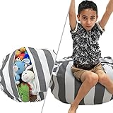 Stuffed Animal Storage Bean Bag Chair | Perfect Storage Solution For Extra Blankets / Pillows / Covers / Towels / Clothes | by Wonderfix (Grey)