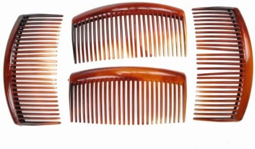 4 Pack of Tort Brown Large 9cm Plain French Side Hair Combs Slides Grips Clips Hair Accessories for Women Girls by Glitz4Girlz