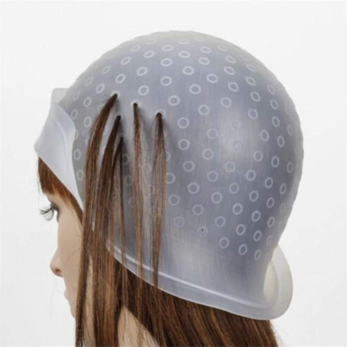 Idiytip Silicone Highlighting Cap Reusable Salon Hair Coloring Hat with Metal Hair Hook for Dyeing Hair