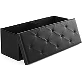 Sweetcrispy 43 Inches Folding Ottoman with Storage Bench, Foot Rest Stool, End of Bed Storage Bench Upholstered, Load 660 lbs, for Living Room, Lychee Grain Leather, Black