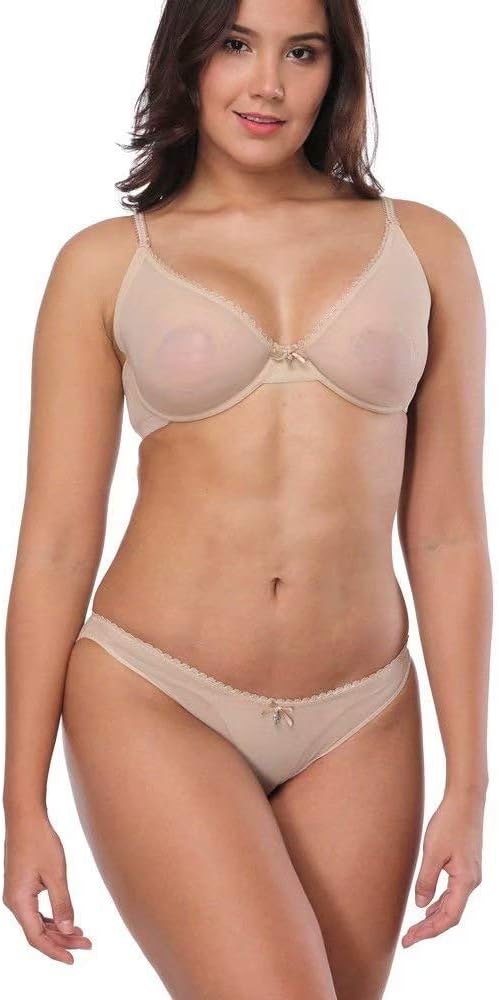 Sheer See Through Bra Sexy Lace Lingerie Set Unlined Mesh Non Padded Ultra Thin Transparent Bras