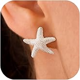 GUOKE Beach Starfish Earrings – 14K Gold/White Gold Plated Seafish Shell Earrings, Coastal Beachy Summer Vacation Jewelry for Women