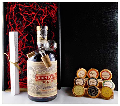 Geschenk Don Papa Rum Baroko + 9 Edelschokoladen in 9 Sorten + Glaskugelportionierer