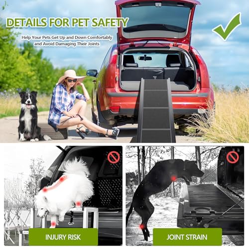 RUBLELITIE - Rampa para perros para coches, SUV, camión, 17.3 x 71 pulgadas, resistente plegable, amplia escaleras para mascotas con superficie antideslizante, diseño plegable portátil para perros