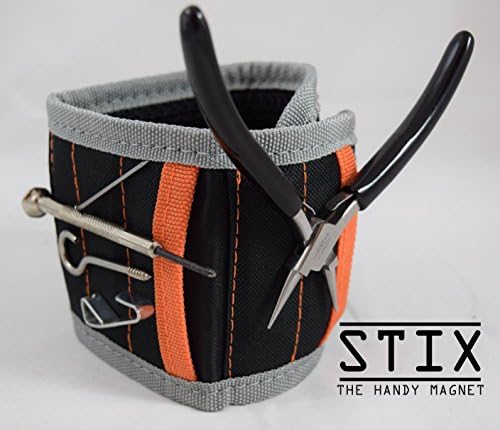 STIX - The Handy Magnet - Magnetic Wristband holds Nails, Screws, Drill Bits, and other small Metal Parts! Perfect Gift for DIY Handymen/women! Strong Magnets, 2 Pockets!!