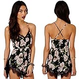 Franterd Women Floral Lace Chiffon Bodycon Jumpsuit Party Romper Dress