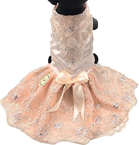 Fashion Luxury Dog Wedding Dress Bows Lace Design Pet Puppy Clothing (XS,Wheat)