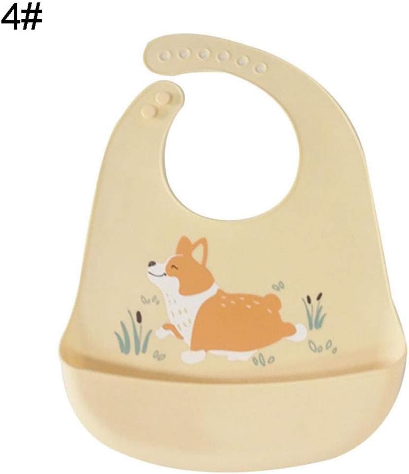 Difcuy Baby Infant Child Toddler Newborn Products, Maternal Baby Supplies，Animal Print Waterproof Adjustable Baby Bib with Pocket Feeding Saliva Apron - Yellow Dog#