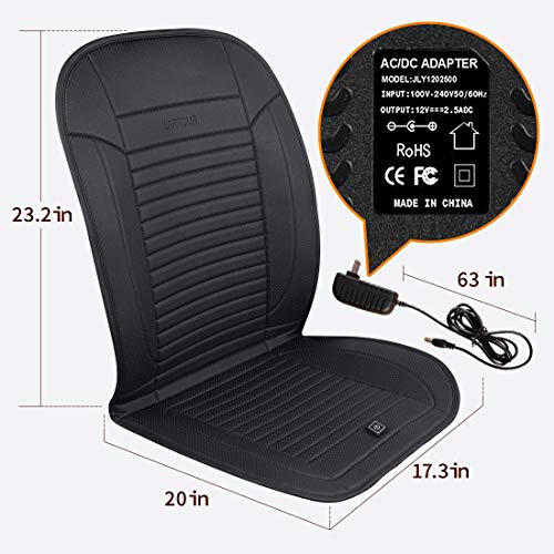 LARROUS Leather Heated Car Seat Cushion with Pressure-Sensitive Switch and Overheat Protection Thermostat,for Office Chair,Home and More,with Power Adapter.(12Volt,Black)