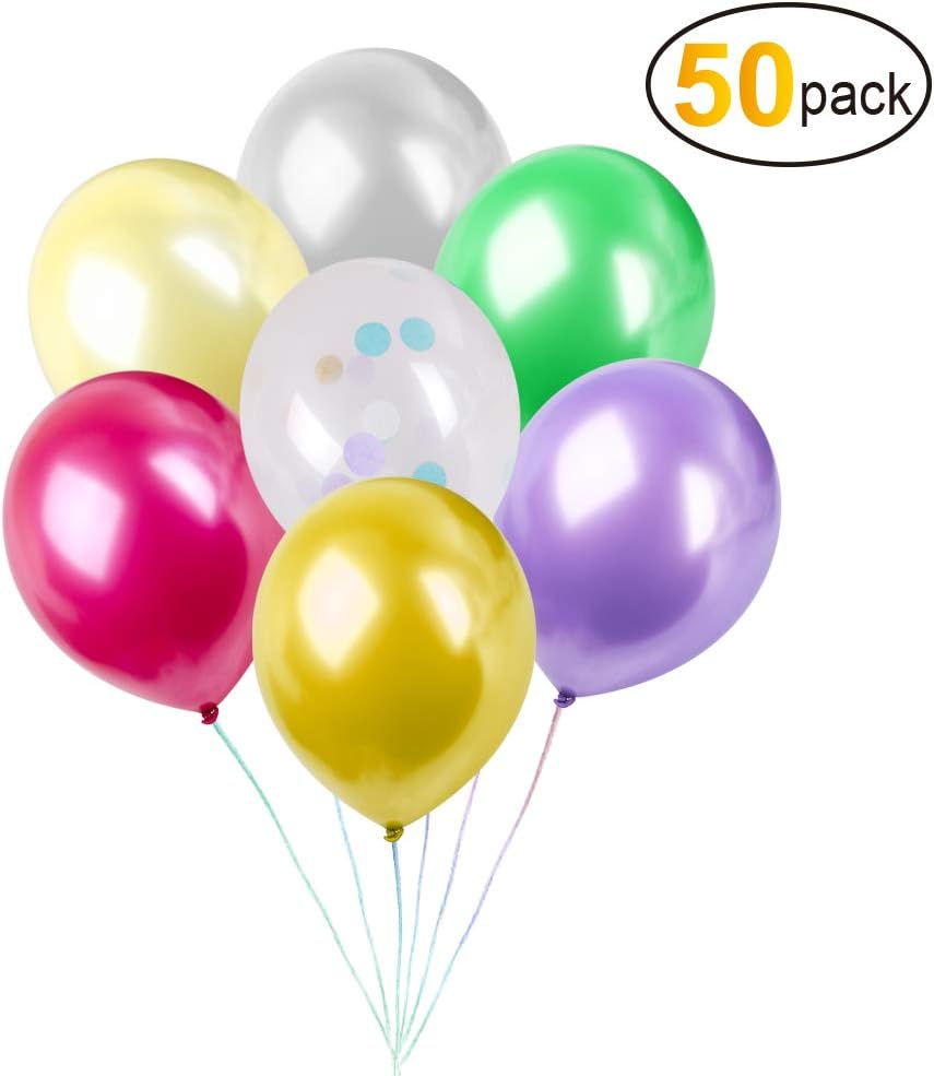 Duerger Balloons, 50 Pcs 12 Inches Assorted Color Latex Party Decorations Balloons & A Balloon Ribbon Set/ Thick Pearl Colorful Balloons/ Helium Quality Balloons for All Celebrations