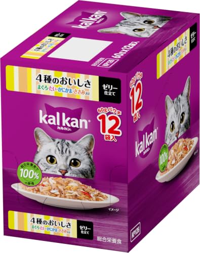 カルカン パウチ 成猫 60g×12袋 4種のおいしさ まぐろ・たい・かにかま・ささみ入り ウェットフード キャットフード 総合栄養食 水分補給