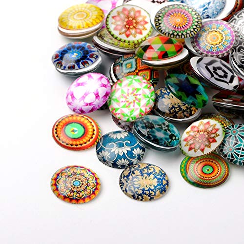 Craftdady 200pcs 50 Mixed Styles Half Round Flat Back Mosaic Printed Glass Cabochons 16x5mm for Photo Pendant Craft Jewelry Making