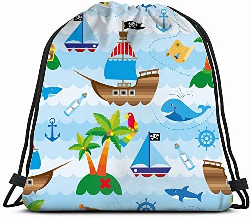 fjfjfdjk cute pirates pirate objects Drawstring Backpack Gym Sack Lightweight Bag Water Resistant Gym Backpack for Women&Men for Sports,Travelling,Hiking,Camping,Shopping Yoga