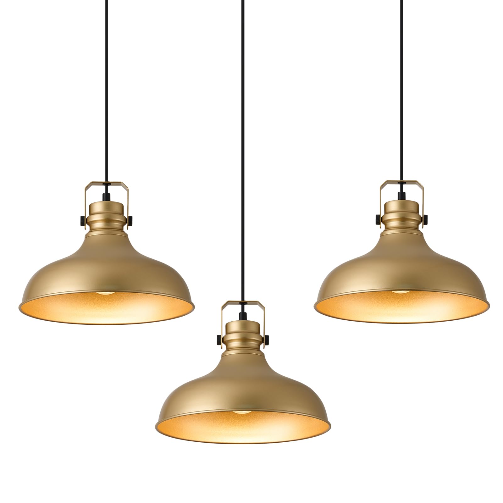 Photo 1 of ALAISLYC Gold Farmhouse Pendant Lights Matte Pendant Lighting for Kitchen Island Industrial Adjustable Height Vintage Dome Hanging Light Fixtures for Barn, Dining Room 3 Packs