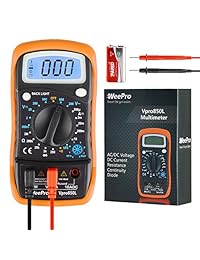 weepro vpro850l multímetro digital DC AC voltímetro, ohmnímetro comprobador de medidor de prueba de Amp, Eléctrico, ohmímetro con detector de diodo y continuidad, visualización retroiluminada y con aislamiento funda de goma función atril