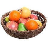 Hand Woven Brown Seagrass Shallow Round Decorative Fruit Display Storage Basket / Centerpiece Holder